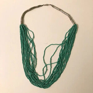 Green  Beaded Necklace Costume Jewelry Multi String